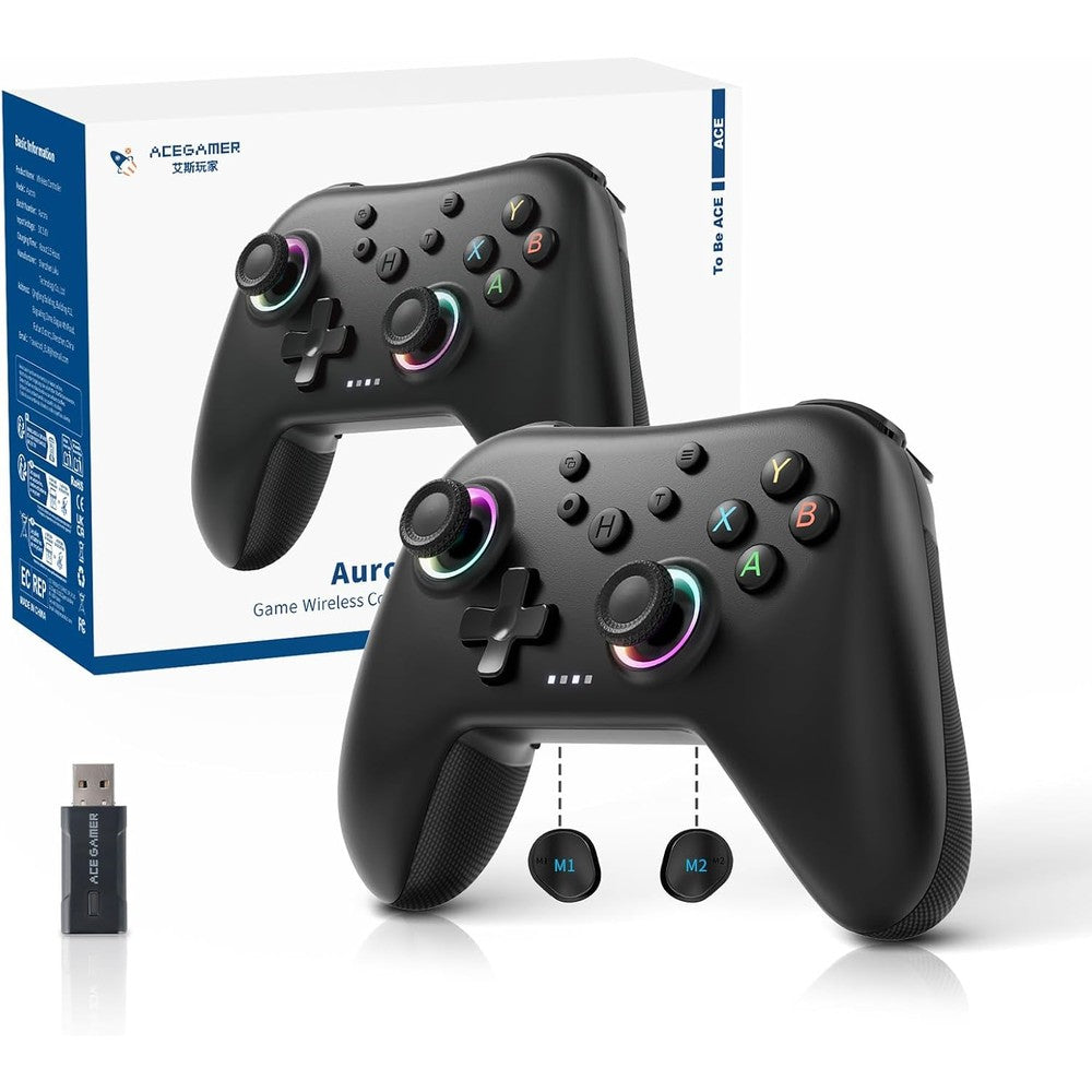 AceGamer Aurora II Wireless Controller front view showcasing the galaxy design and illuminated joysticks.