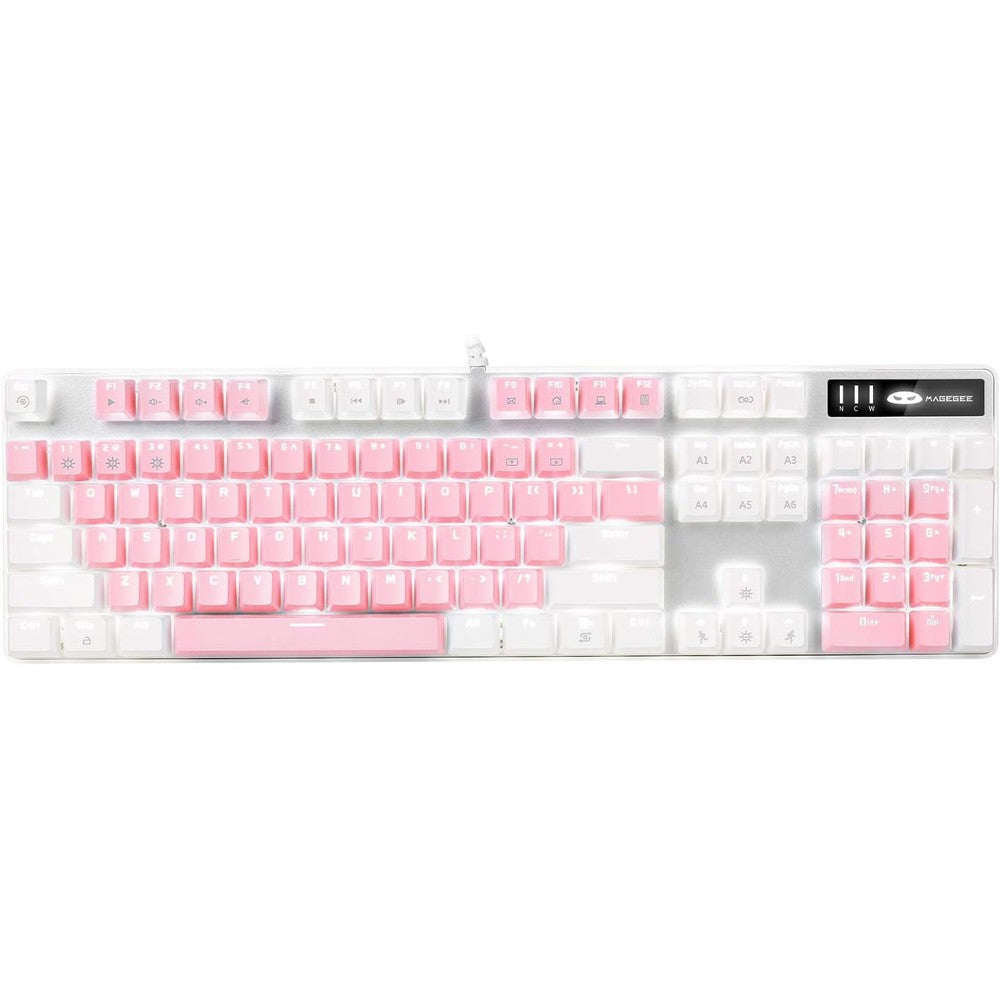 MageGee Mechanical Gaming Keyboard white and pink front view