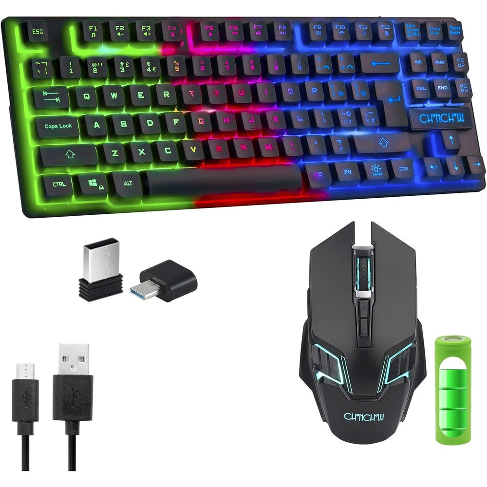 Chonchow wireless TKL gaming keyboard and mouse combo front view