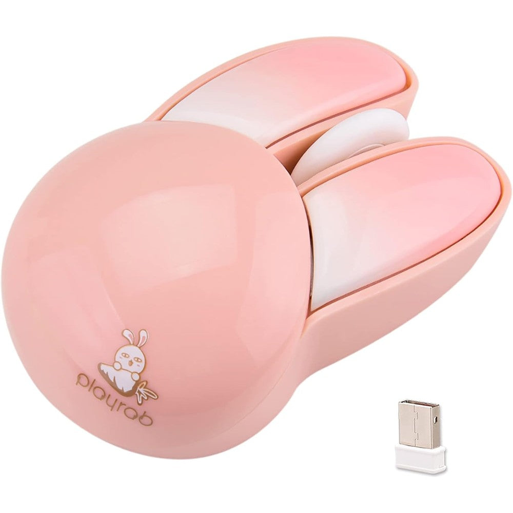 Lomiluskr Cute Bunny Wireless Mouse pink bunny variant front view showing white rabbit ears buttons