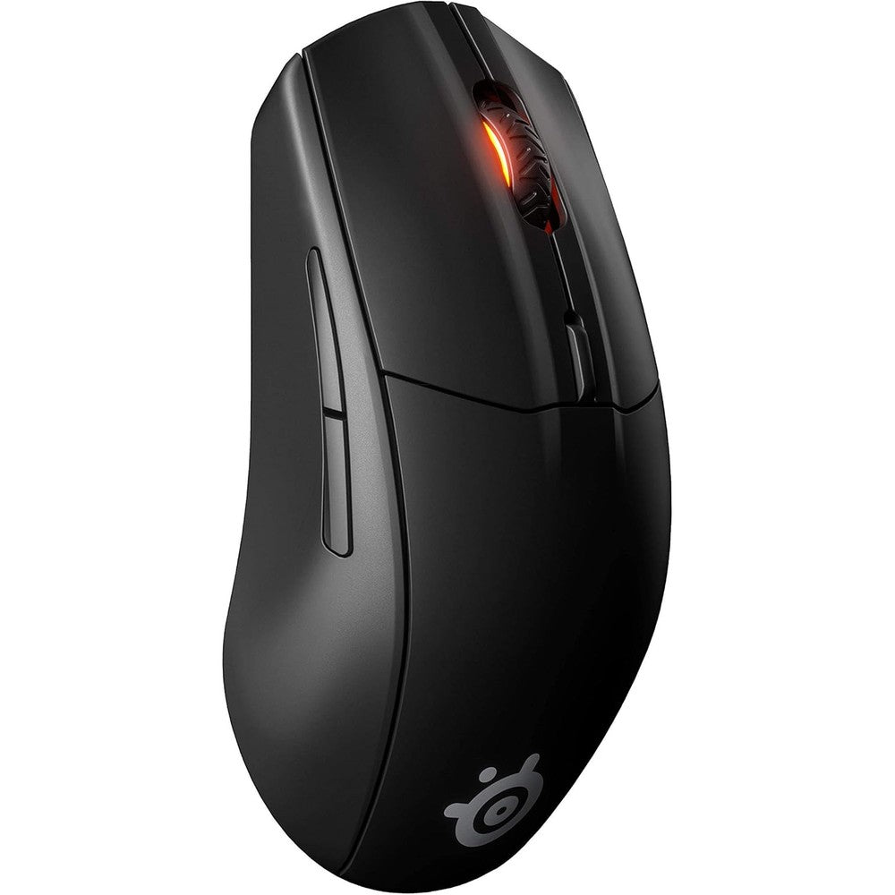 SteelSeries Rival 3 wireless gaming mouse front view showing matte black ergonomic body