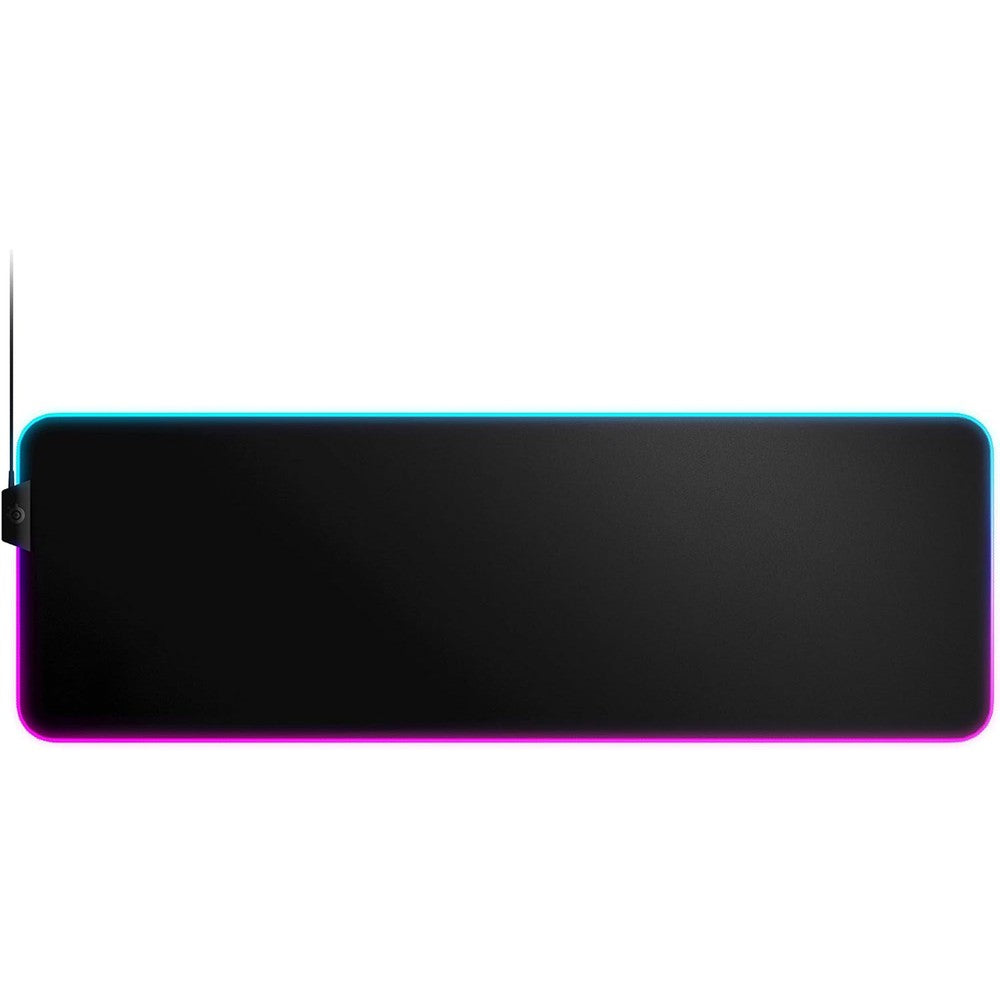 SteelSeries QcK Prism RGB Gaming Mouse Pad XL front view showcasing illuminated dual-zone border