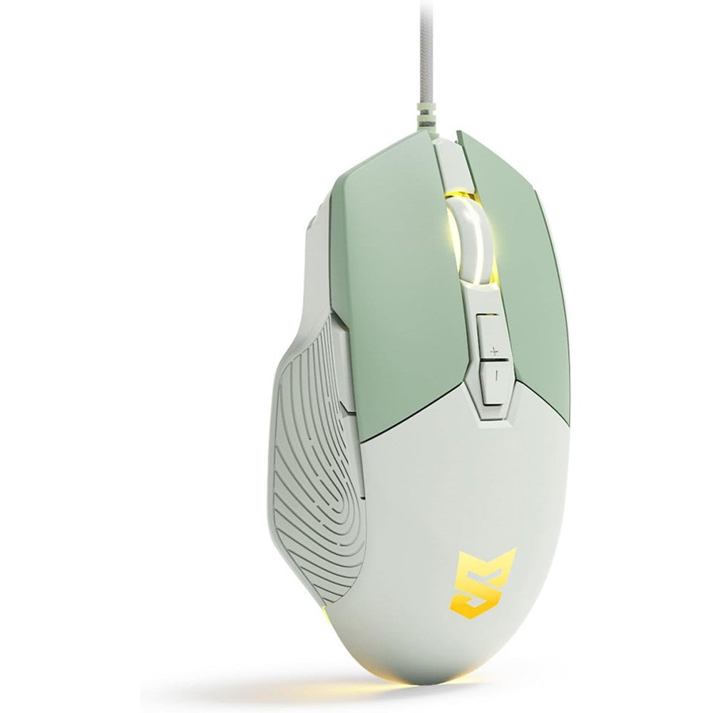 Sunsonny SM6PRO ergonomic wired gaming mouse front view in mint green color