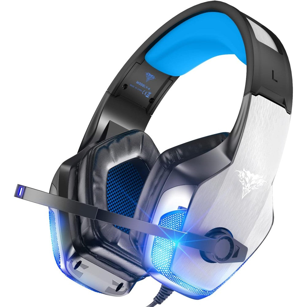 Bengoo V-4 Gaming Headset front view with blue LED lighting