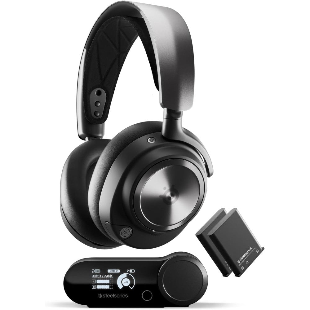SteelSeries Arctis Nova Pro Wireless headset front view with black design.
