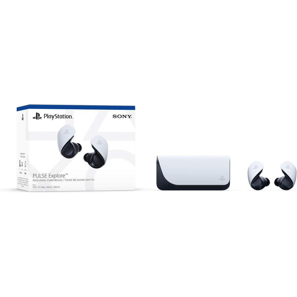 Playstation Pulse Explore Wireless Earbuds front view in charging case