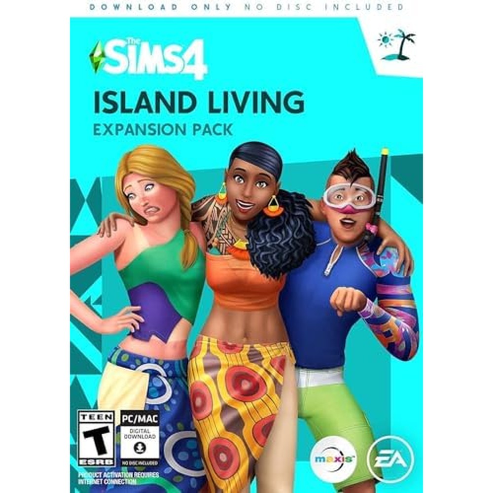 Electronic Arts The Sims 4 Island Living PC front cover artwork featuring characters enjoying a tropical beach resort