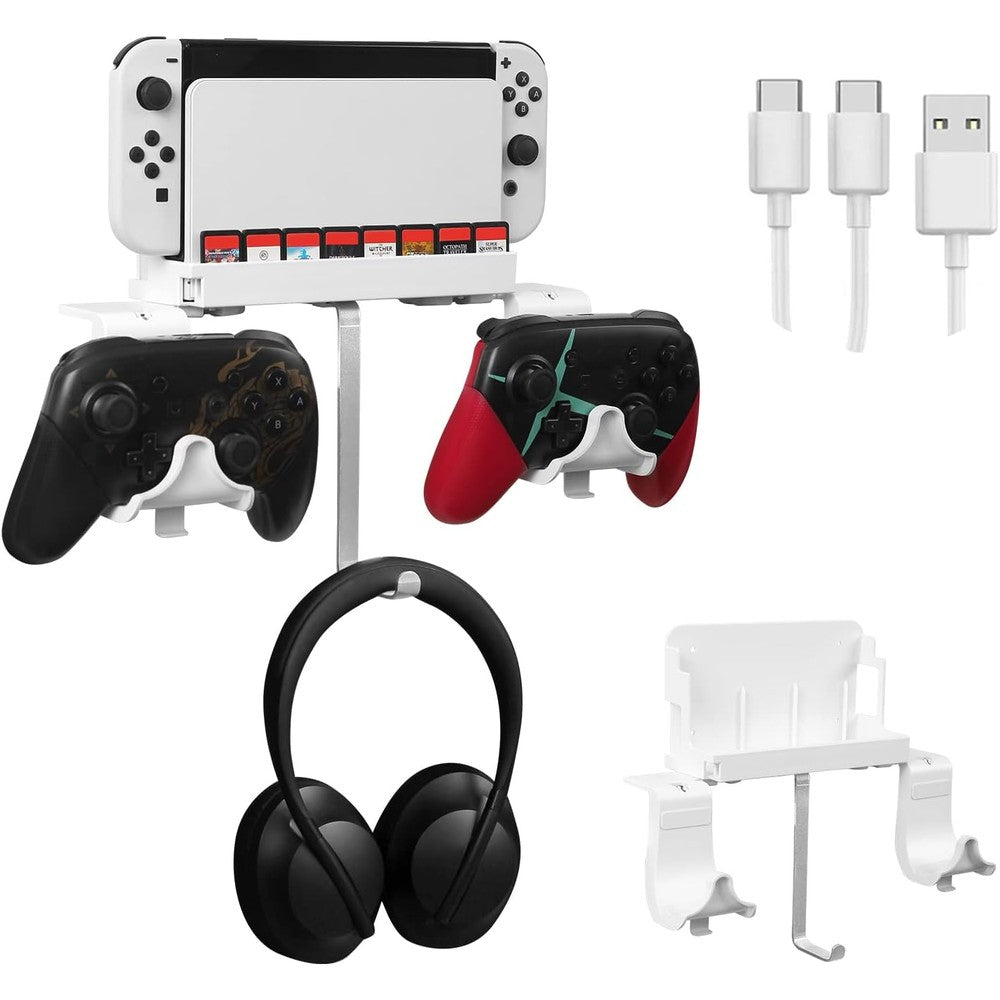 Hosanwell Switch wall mount bracket in white showing front view with console and controllers