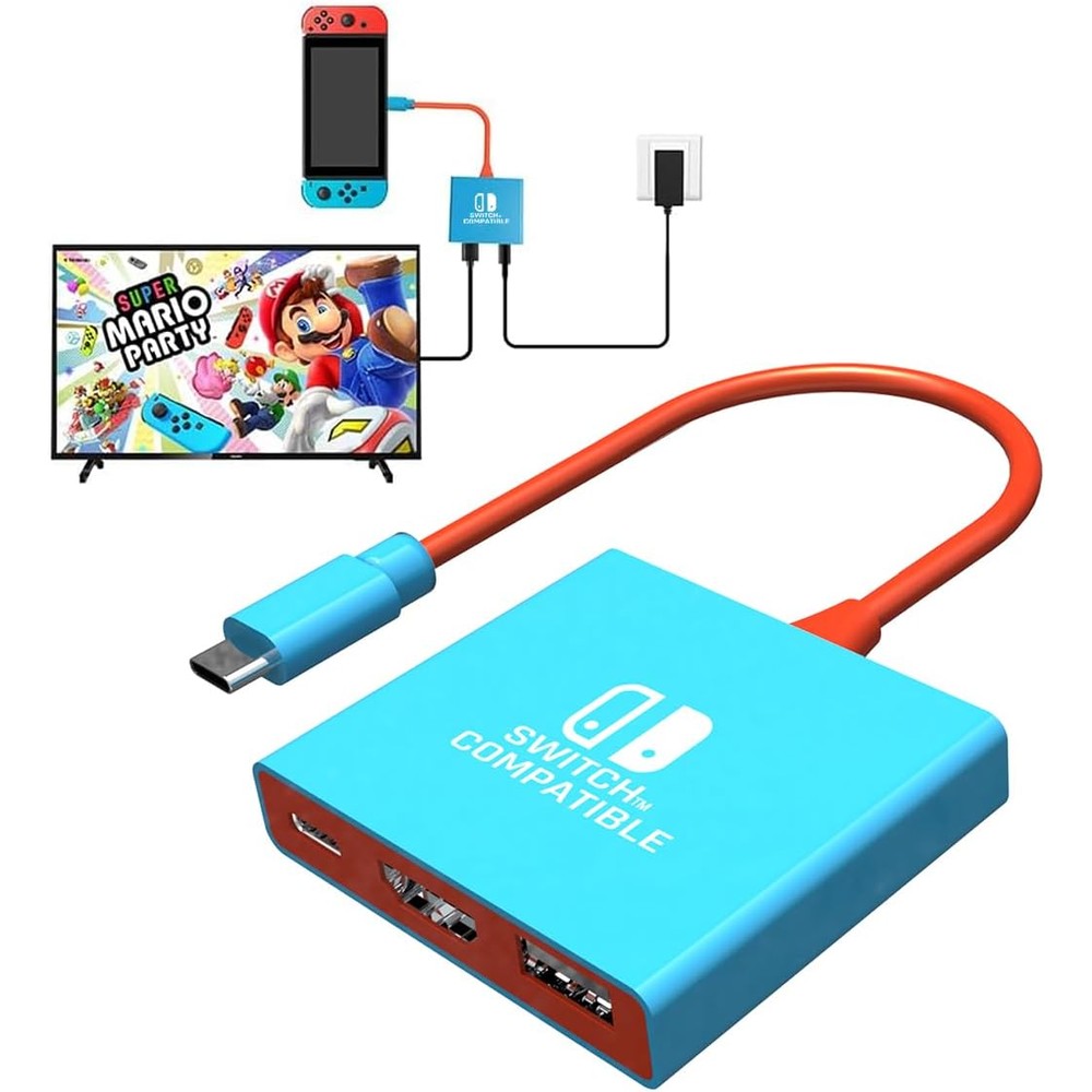 Pdobq portable switch dock front view showing compact blue gaming adapter