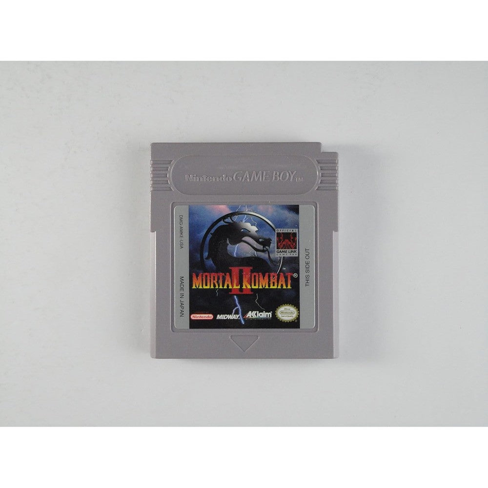Amazon Renewed Mortal Kombat II retro game cartridge front view authentic vintage collectible electronics.