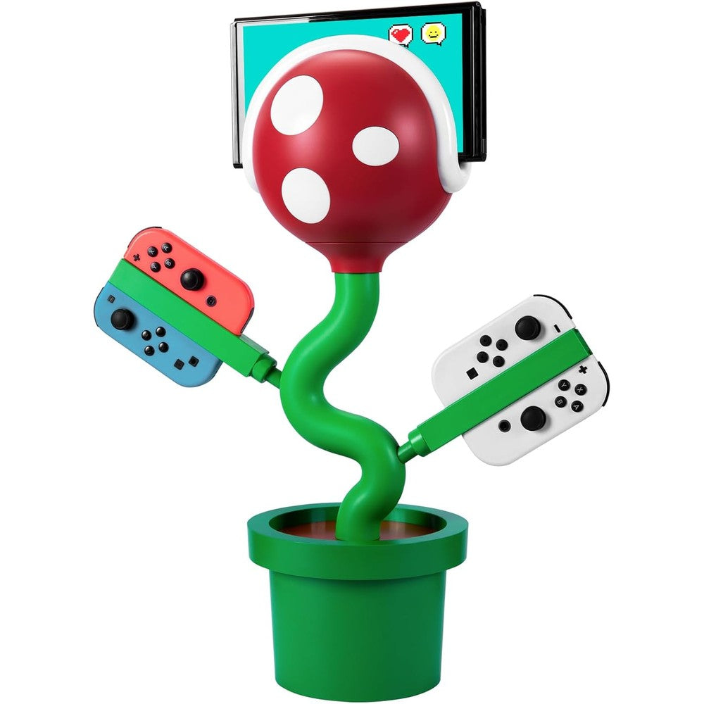 POWKONG Piranha Plant Nintendo Switch TV Dock front view showcasing gaming setup controller charger slots.