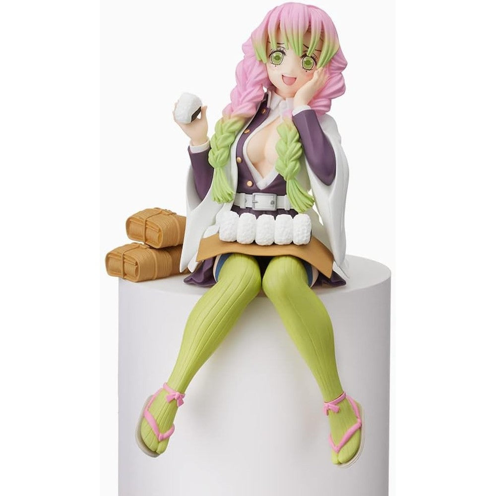 SEGA Demon Slayer Mitsuri Kanroji Perching Statue front view showing pink hair and onigiri anime figure.