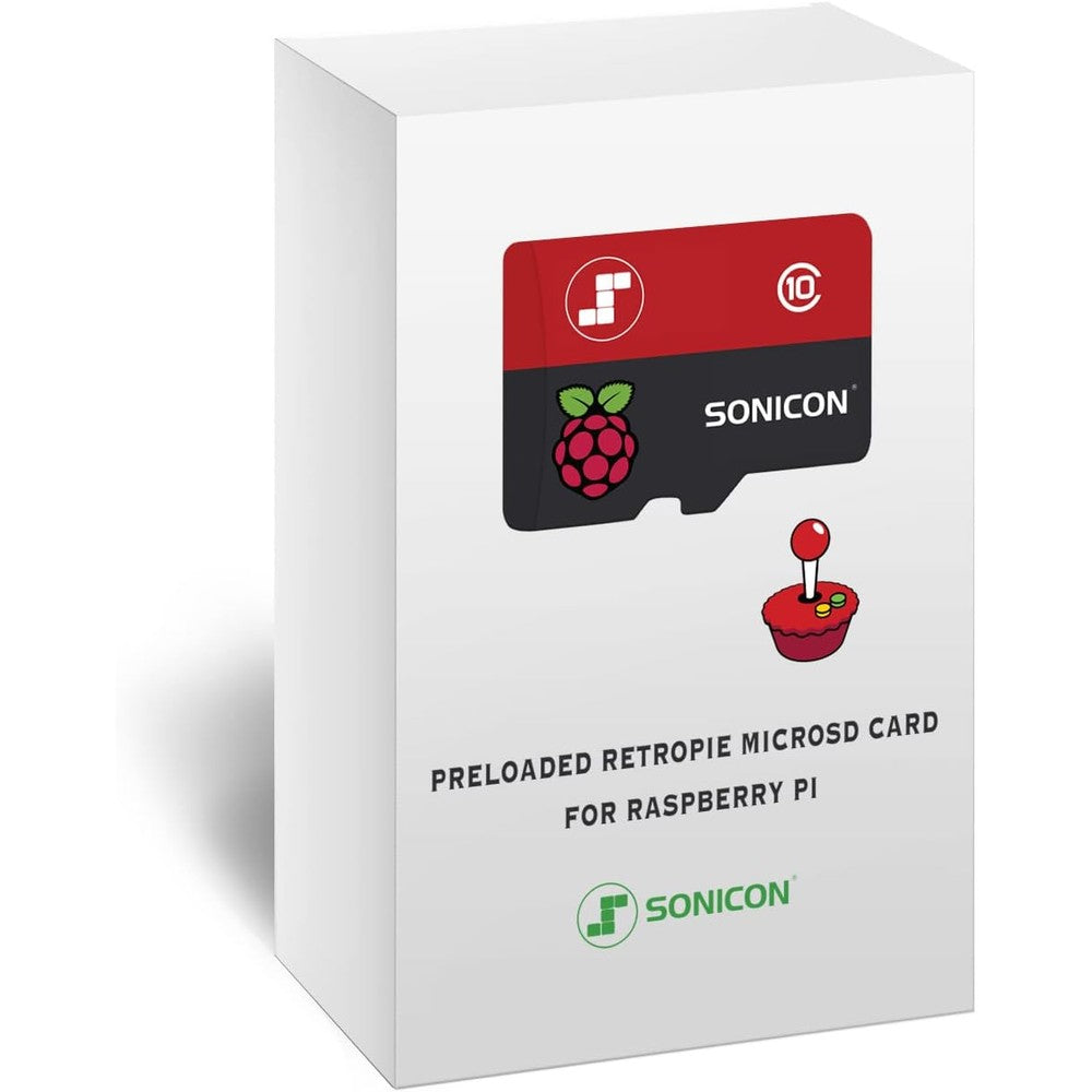 Sonicon Preloaded RetroPie MicroSD Card front view showcasing the premium memory storage flash card.