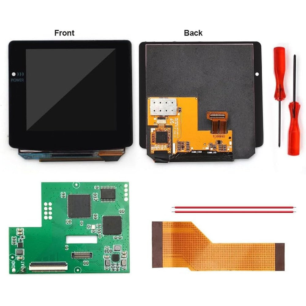 HISPEEDIDO AMOLED laminated screen modification kit front view displaying vibrant retro color graphics.
