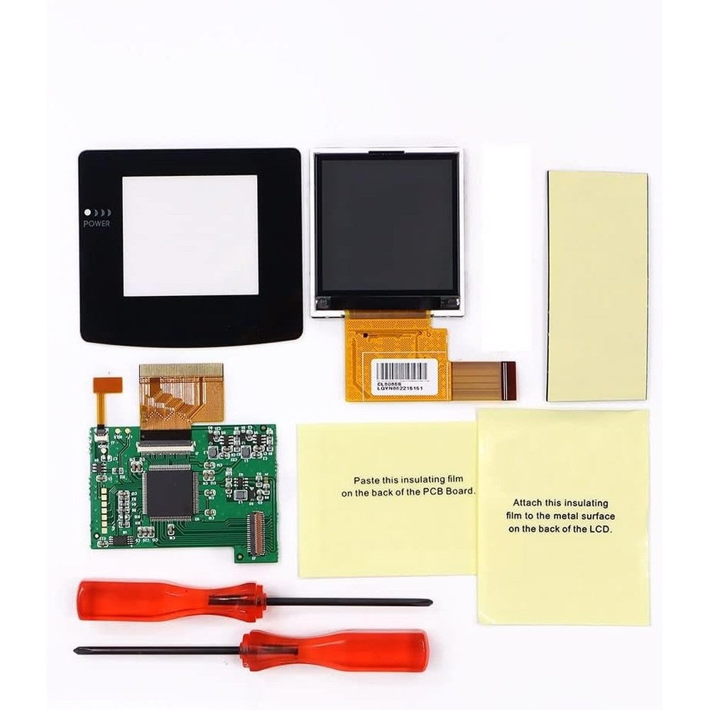 HISPEEDIDO Game Boy Color backlit screen kit front view showcasing the replacement display panel and driver board.