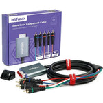 BITFUNX NGC Component Cable Adapter front view showcasing the premium purple retail packaging box.