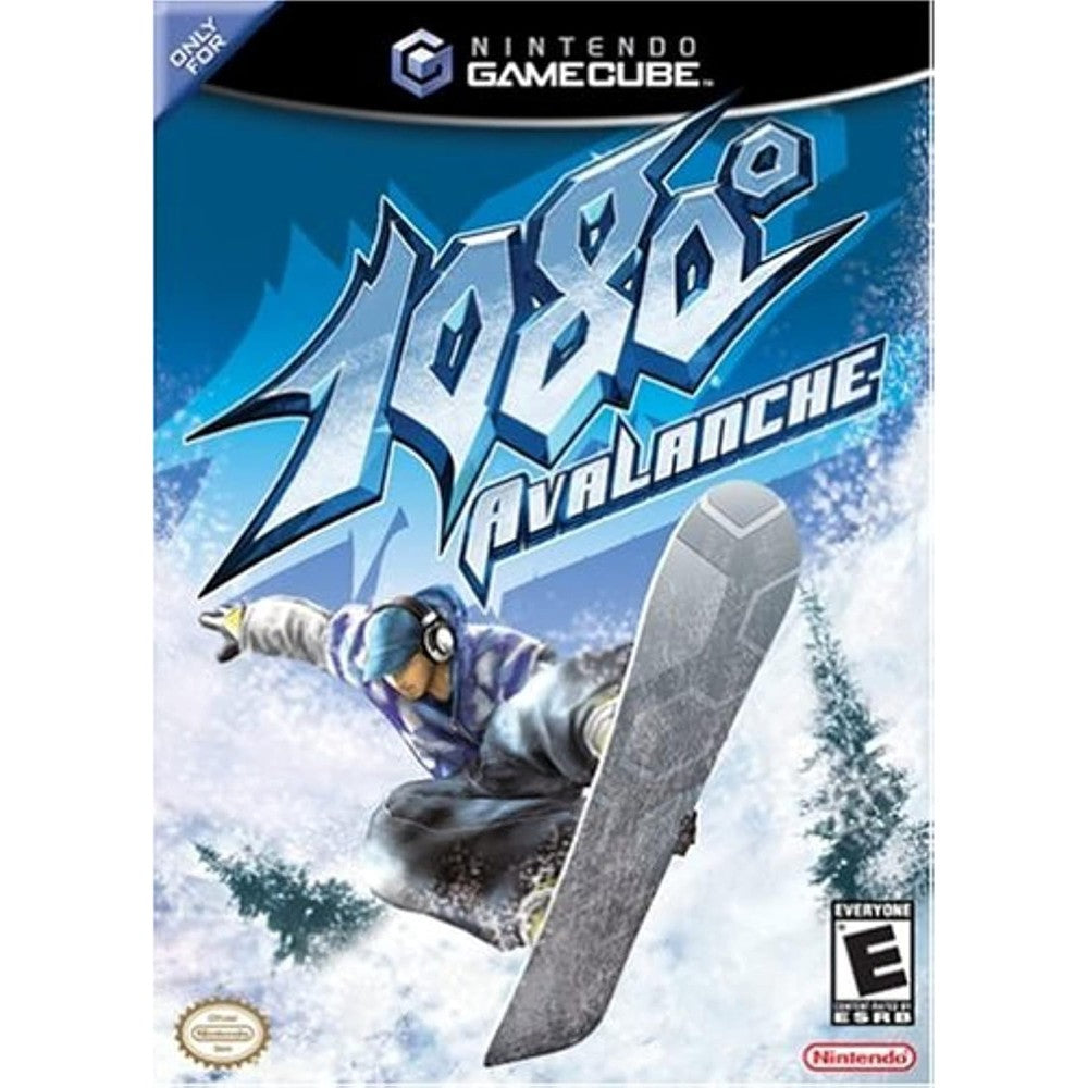 Nintendo 1080 Avalanche GameCube video game front cover view featuring extreme snowboarding action.