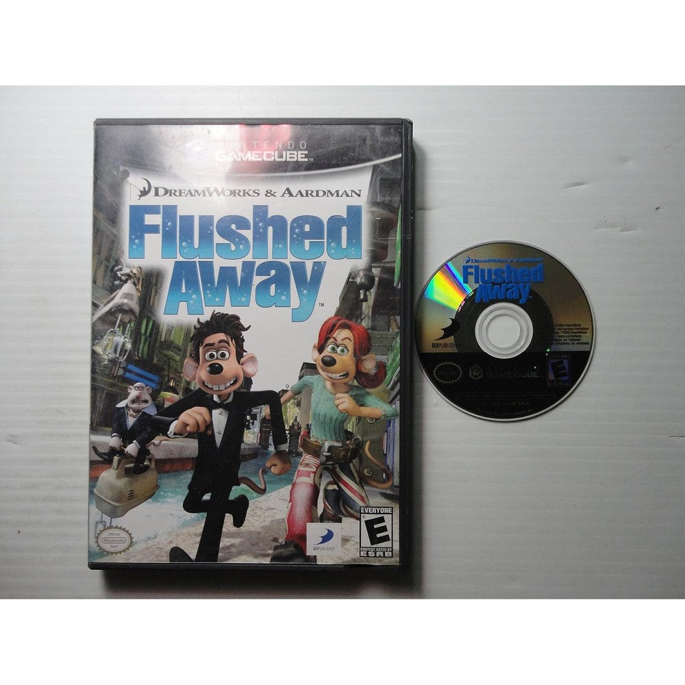 D3PUBLISHER Flushed Away Nintendo GameCube game front cover artwork featuring movie characters.
