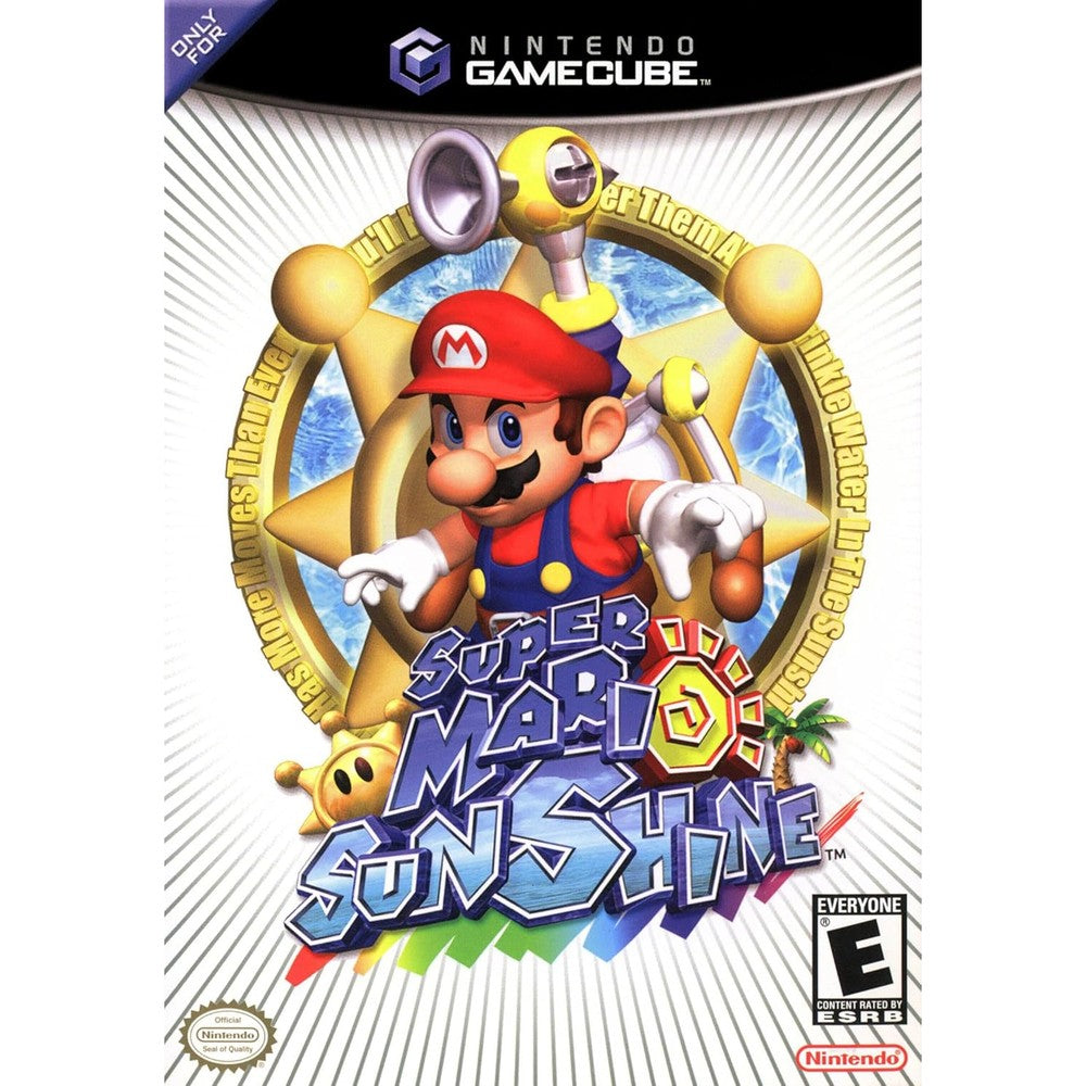 Nintendo Super Mario Sunshine front cover box art featuring Mario and FLUDD.