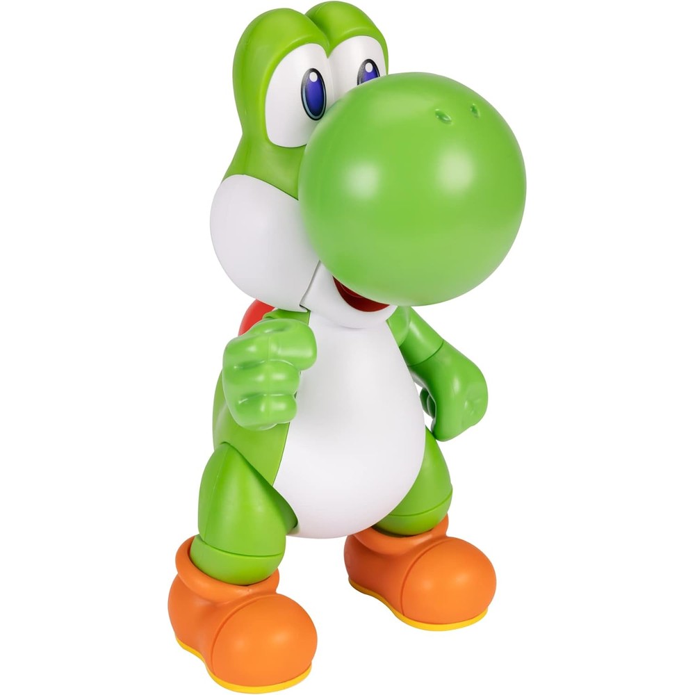 Super Mario Let's Go Yoshi interactive action figure front view showing green body and orange shoes.