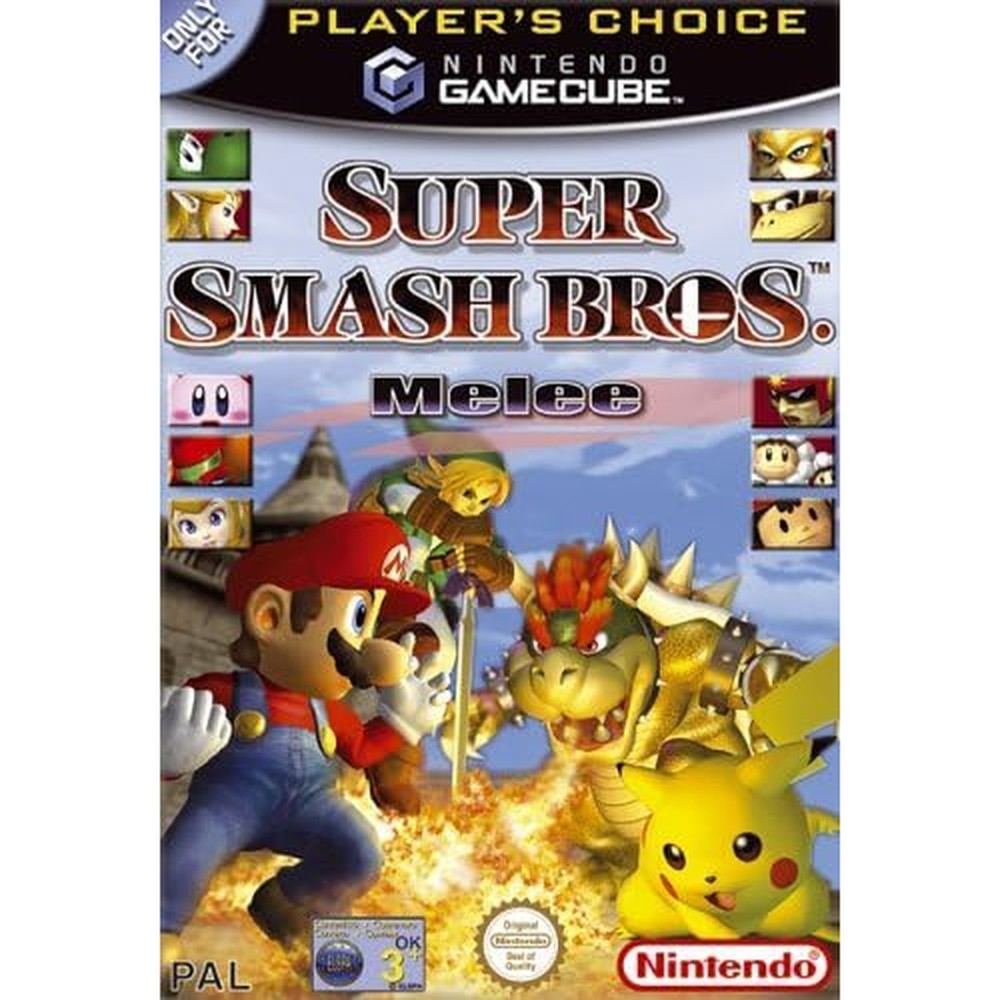 Amazon Renewed Nintendo Super Smash Bros Melee Players Choice GameCube front cover box art authentic import.