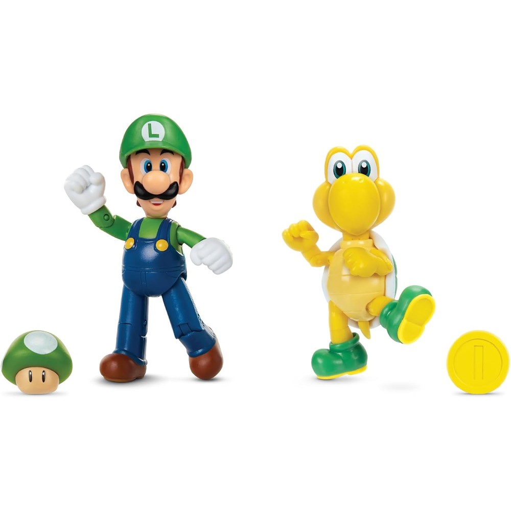 Super Mario Nintendo 4 inch figure 2 pack front view packaging featuring Mario and Princess Peach collectible action figures.