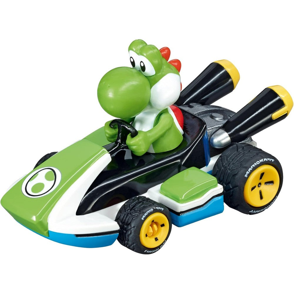 Carrera Nintendo Mario Kart Yoshi 1:43 scale analog slot car front view showing high-quality detailing.