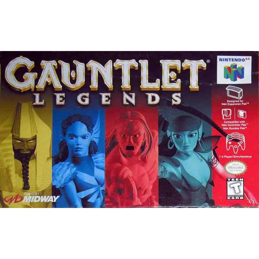 Nintendo Gauntlet Legends Nintendo 64 video game cartridge front view featuring character artwork.