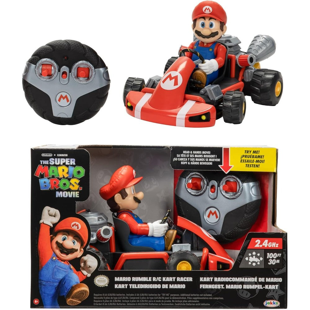 The Super Mario Bros. Movie Rumble Kart RC Racer front view showing authentic character details and movie design.