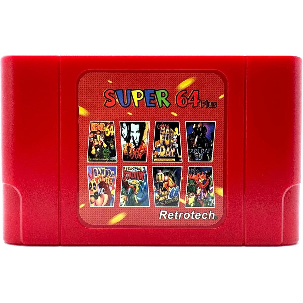 Retrotech Super 64 Plus multi game cartridge front view for Nintendo N64 console