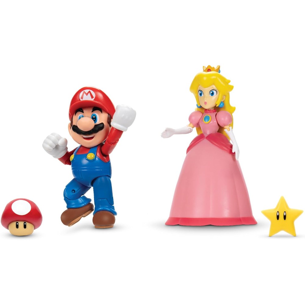 Super Mario and Princess Peach 4-inch action figure 2-pack front view collectible toys