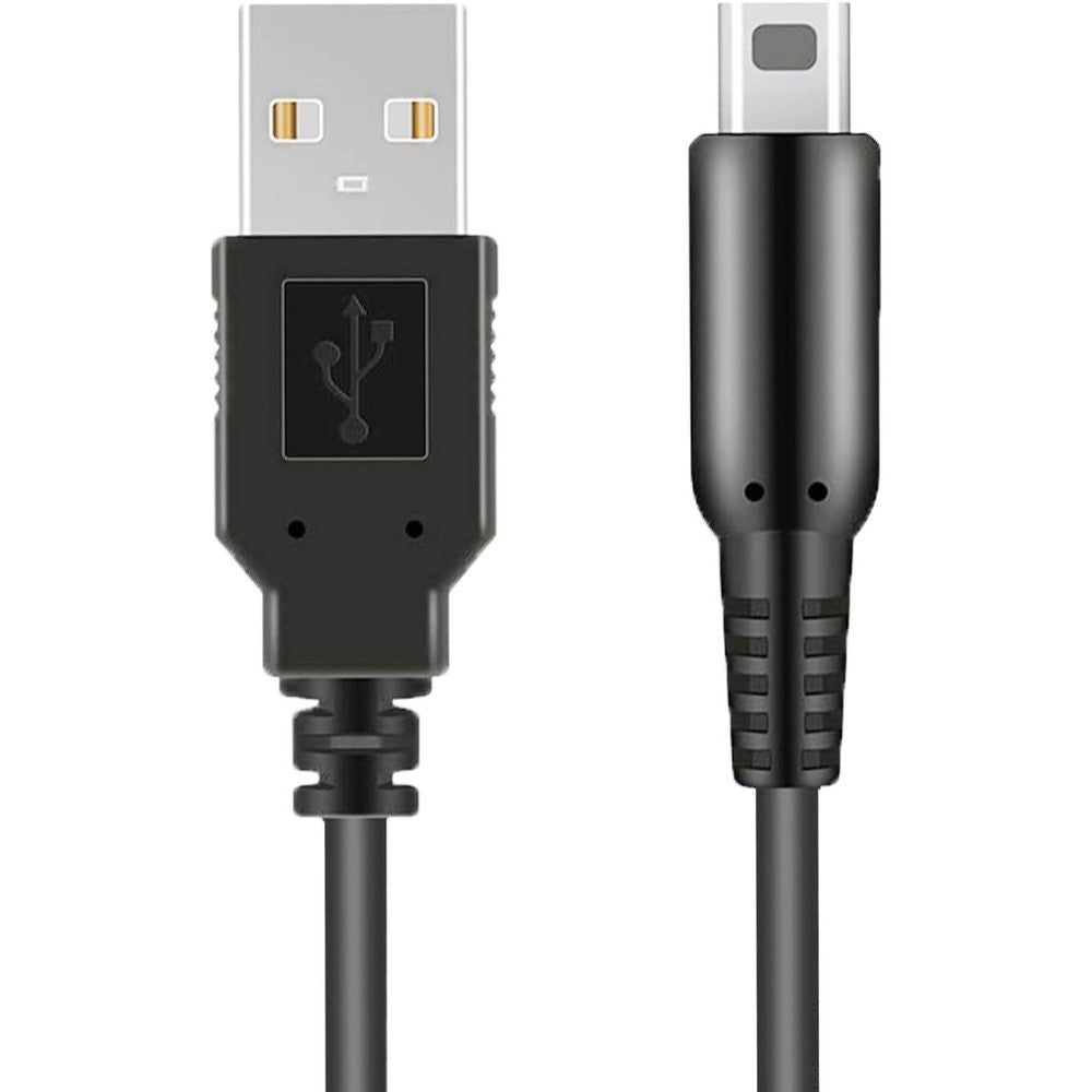 Xahpower Nintendo 3DS USB charger cable front view showcasing the black four feet cord and proprietary gaming connector.