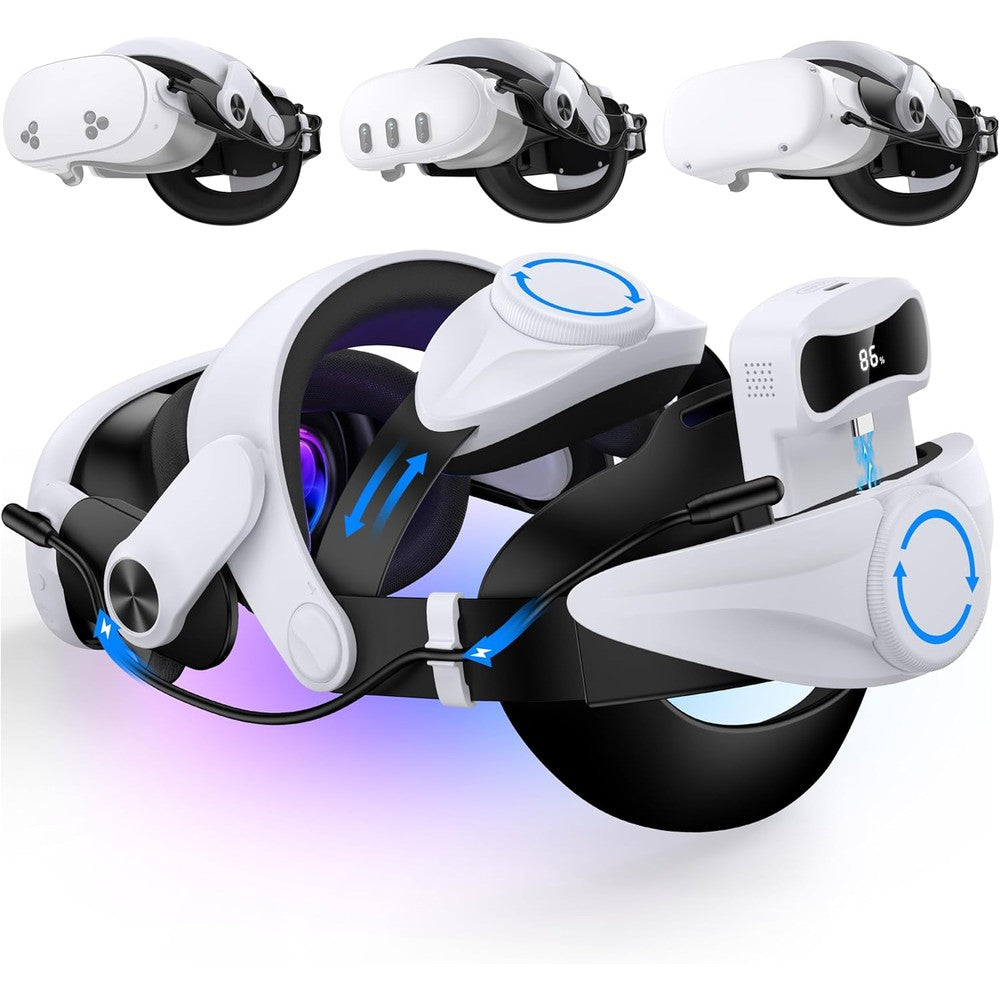 Kawaye battery head strap front view showing the premium ergonomic design for virtual reality headsets.