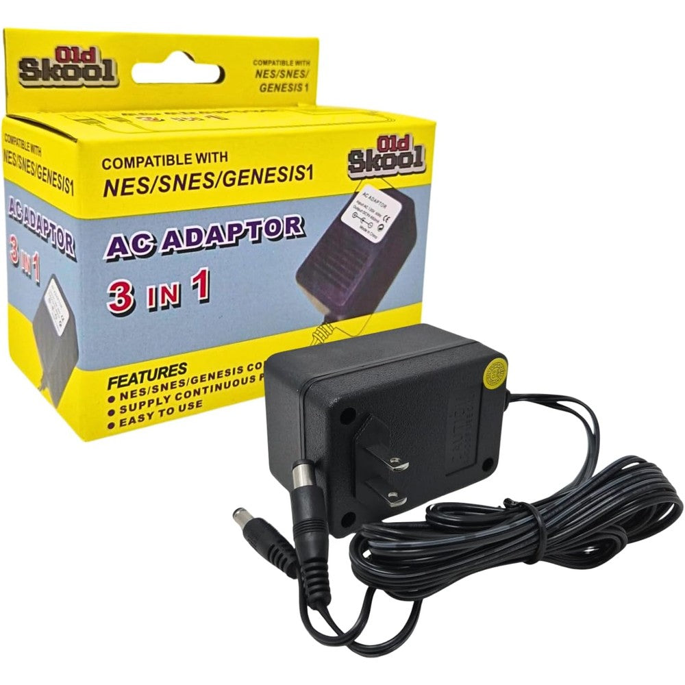 Old Skool 3 in 1 AC Adapter front view for retro consoles