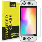 TJS 2 Pack Tempered Glass Screen Protector for Nintendo Switch OLED front view
