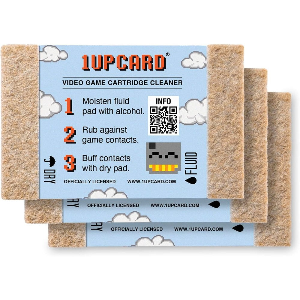 1UPcard Universal Game Cartridge Cleaner 3 Card Pack front packaging view