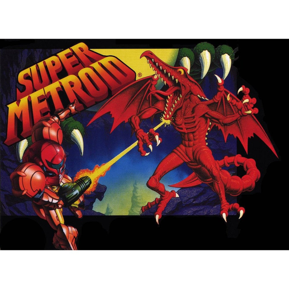 Nintendo Super Metroid SNES game cartridge front view authentic