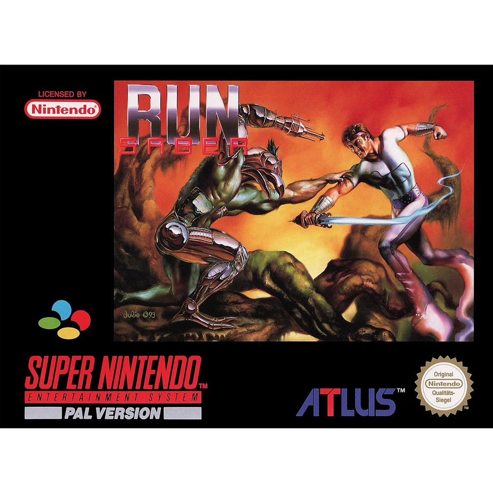 Amazon Renewed Run Saber Nintendo Super NES front cover art