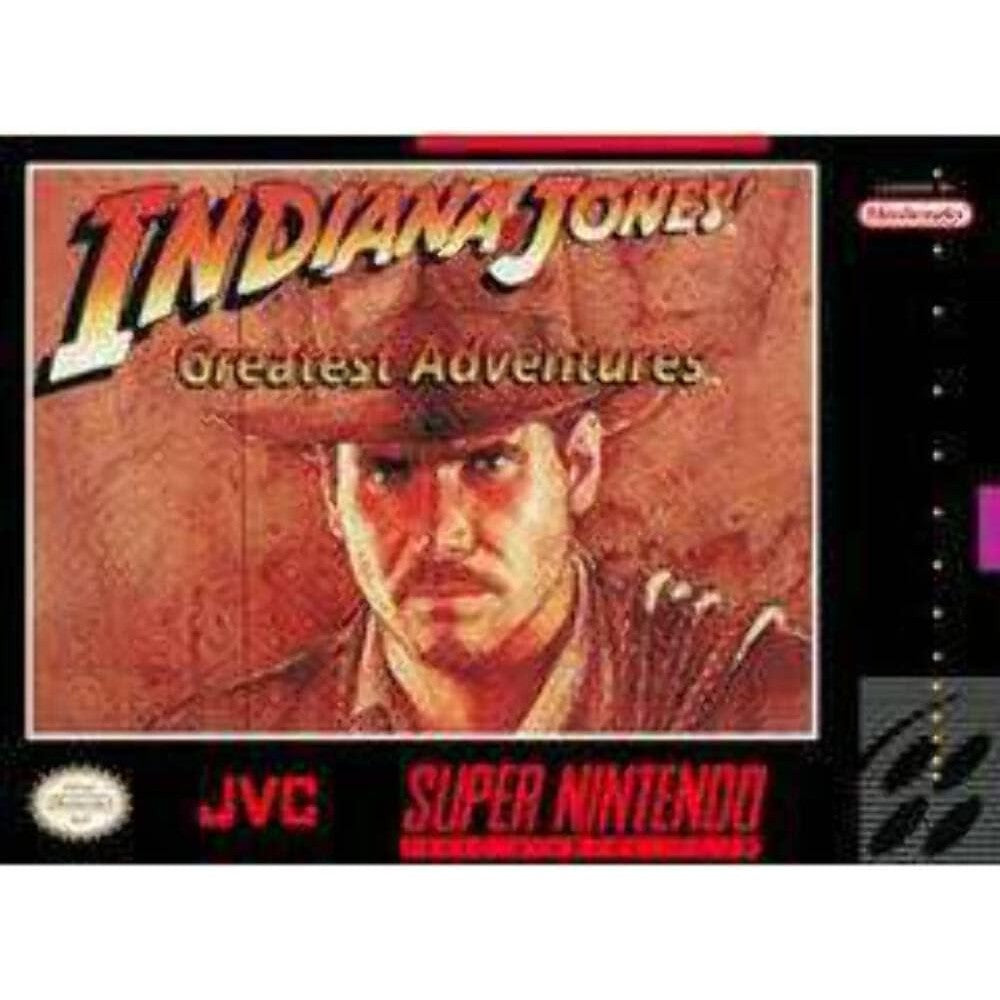 JVC Indiana Jones Greatest Adventures Nintendo Super NES game cartridge front view