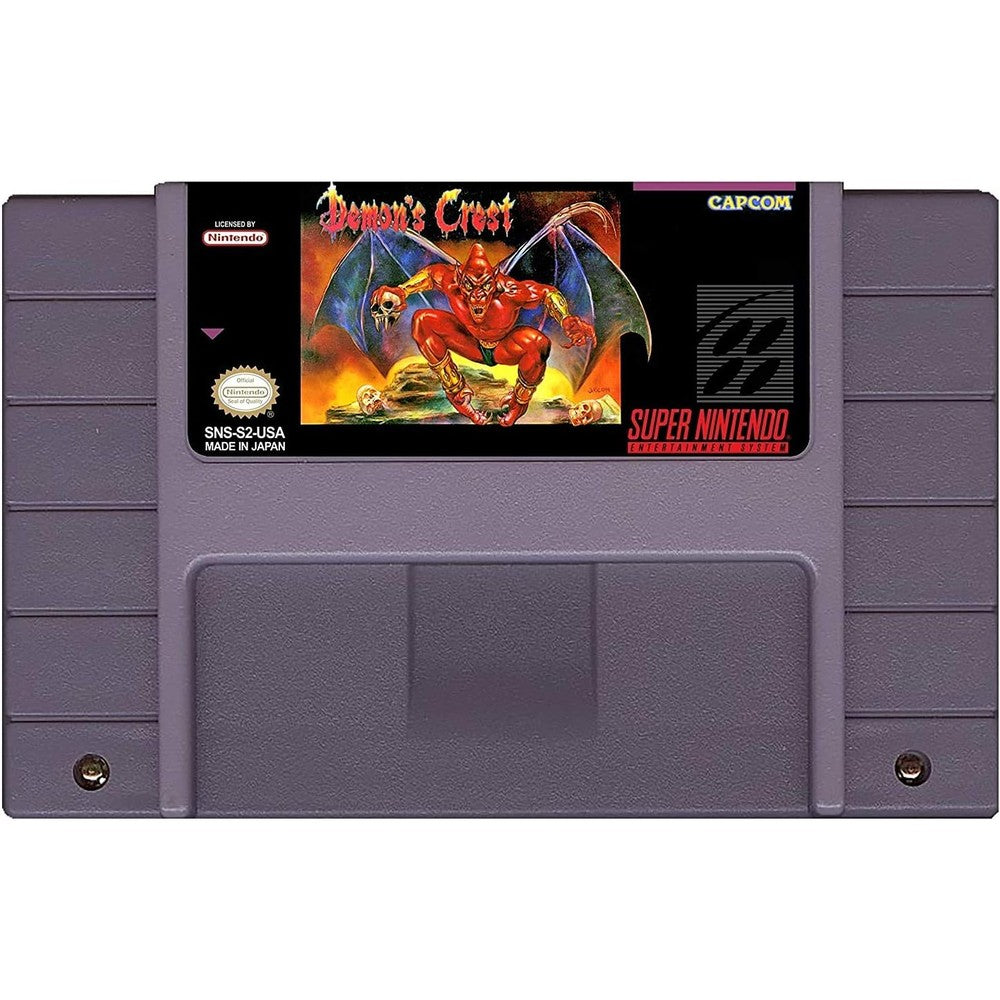 CrebbaTECH Demon's Crest SNES reproduction cartridge front view