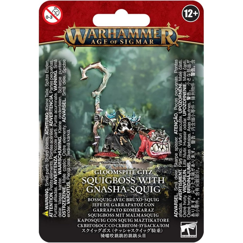Games Workshop Warhammer Age of Sigmar Gloomspite Gitz Squigboss with Gnasha Squig front view.
