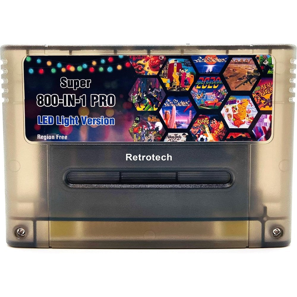 Retrotech 800-in-1 SNES LED game cartridge front view