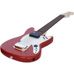 Mad Catz Rock Band 3 Wireless Fender Mustang Pro Guitar Controller for Wii front view showing red body and touch sensitive neck