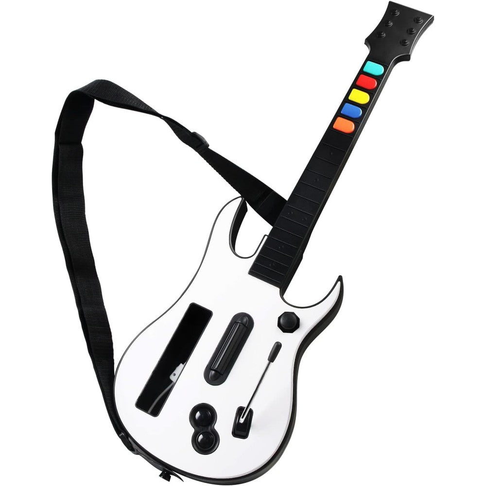 ATUTEN wireless guitar controller for Nintendo Wii front view showing white finish and fret buttons