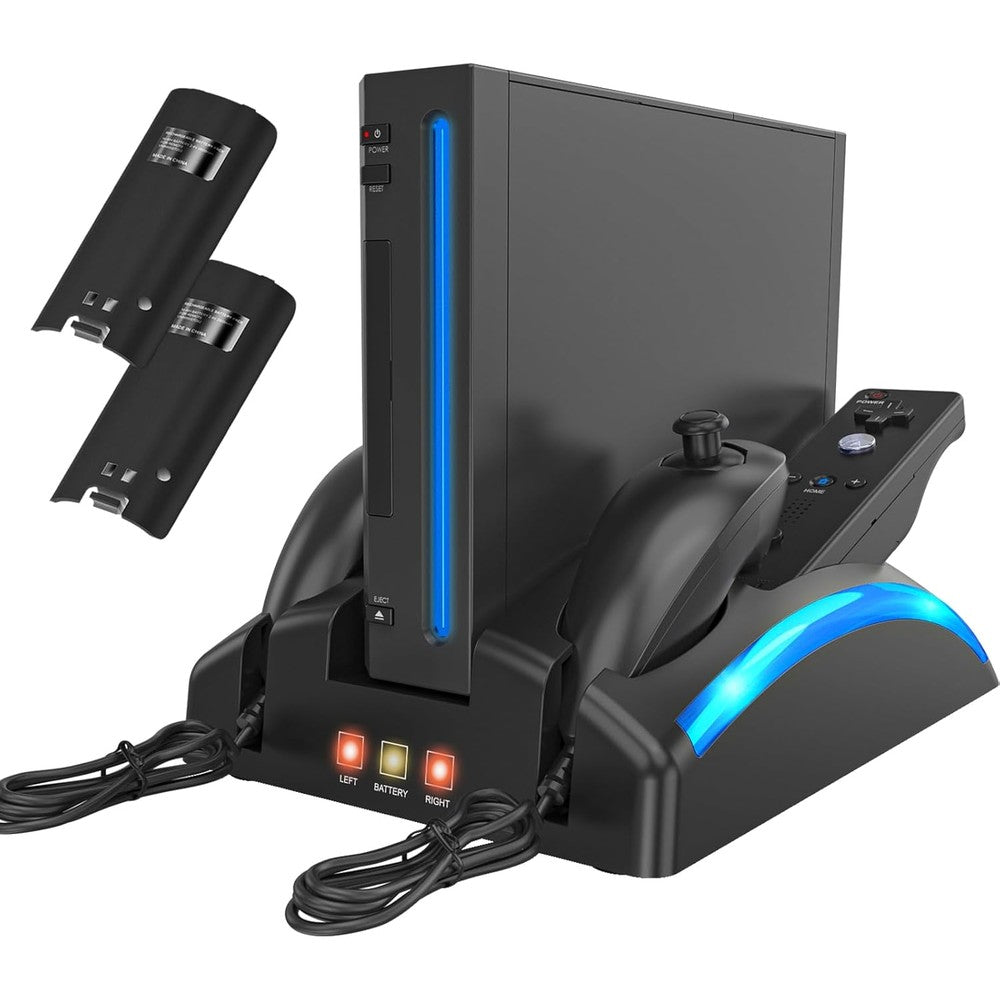 KEKUCULL game organizer station front view showing dual wii remote charging slots and console stand