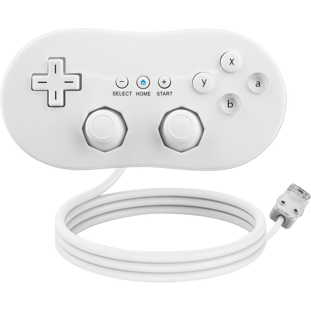 OSTENT white wired classic controller front view layout showcasing dual analog sticks and d-pad configuration