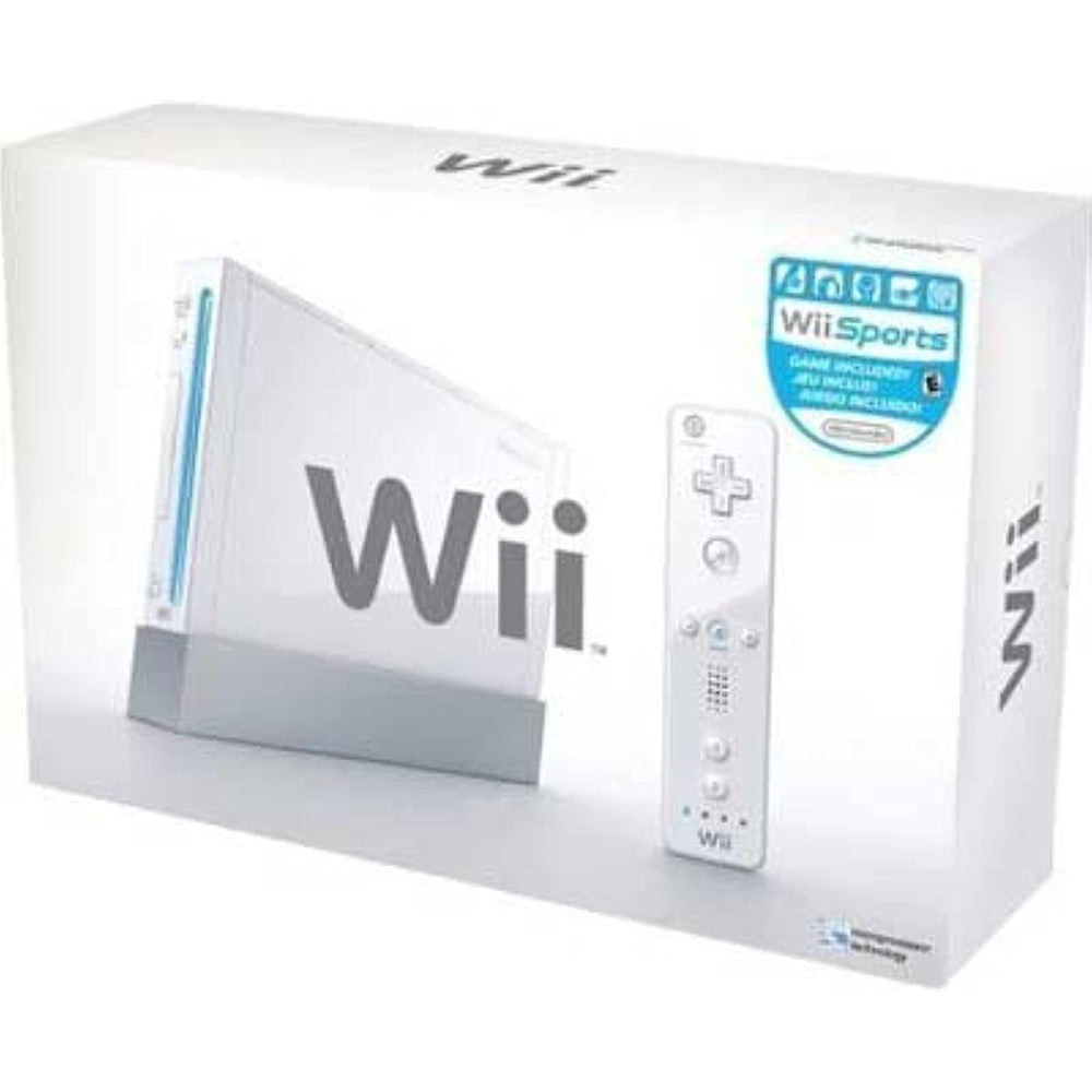 Nintendo Wii white home gaming console front view showing slot loading optical media drive and power buttons