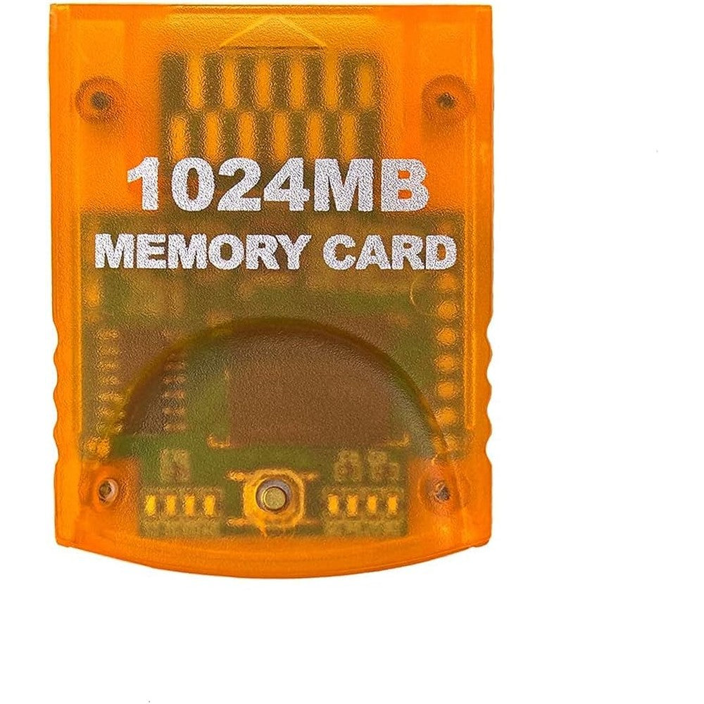 Poulep Gamecube memory card front view showing the partition switch button and storage indicator lights