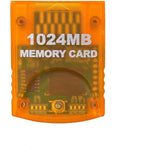 Poulep Gamecube memory card front view showing the partition switch button and storage indicator lights