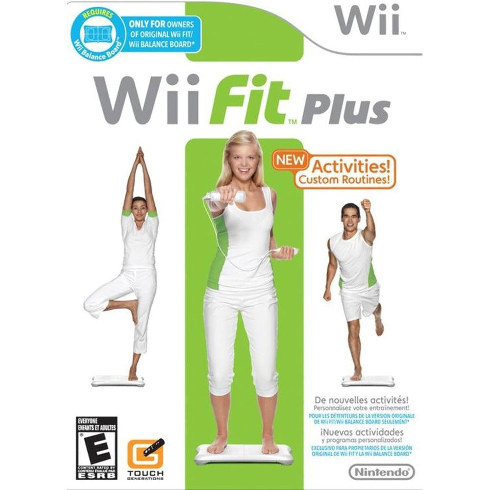 Nintendo Wii Fit Plus game disc front cover showing active family characters
